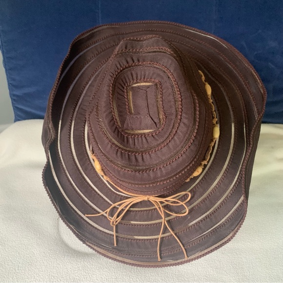 Women’s SCALA Brown Sun Beach Garden Cowboy / Regular Style Hat Shells Bow EXC - Picture 7 of 16